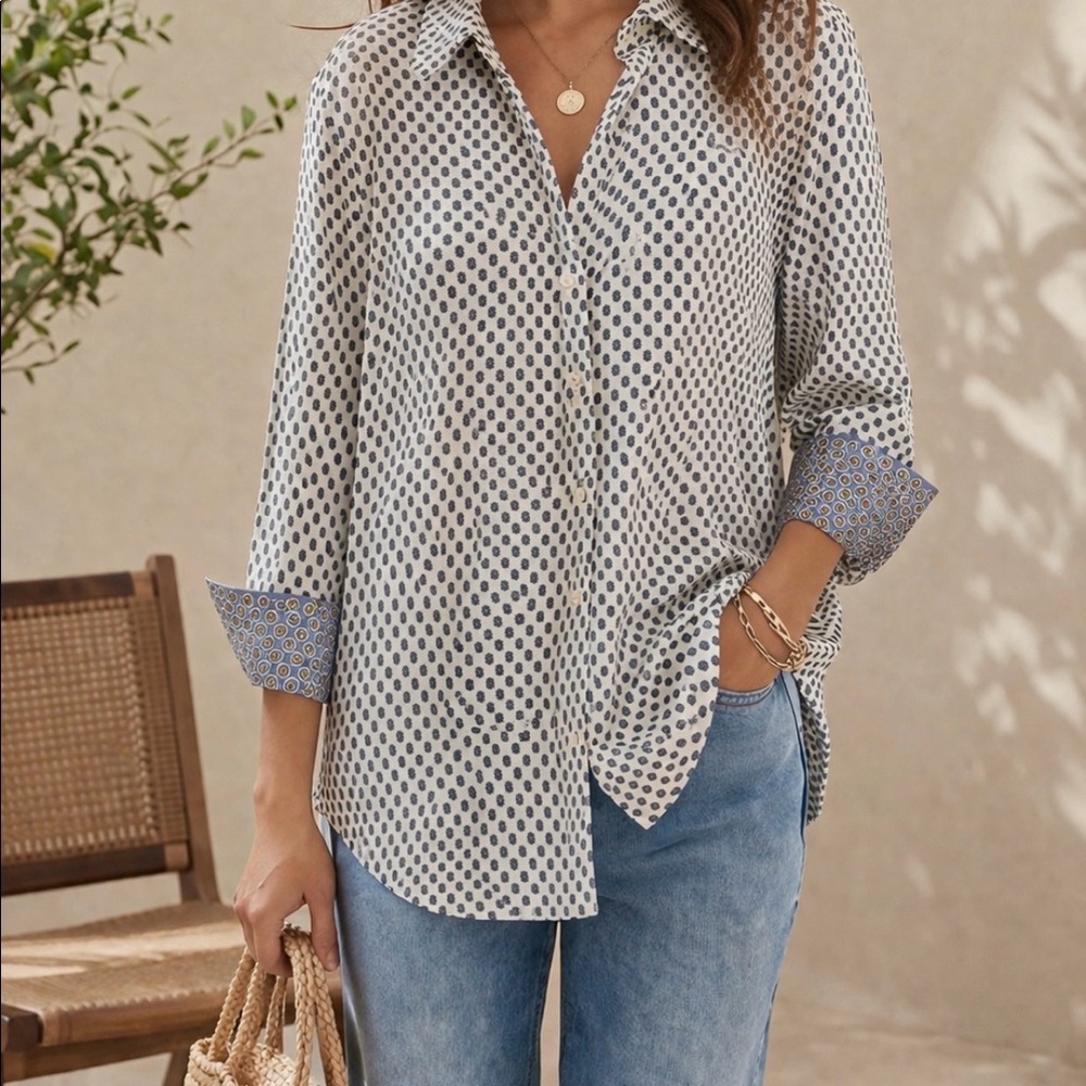 Lauren Ralph Printed Button Down Shirt Green White Paisley Cotton Top Size XL